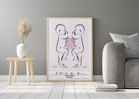 Twins A Star Is Born Personalised Birth Details Nursery Wall Art