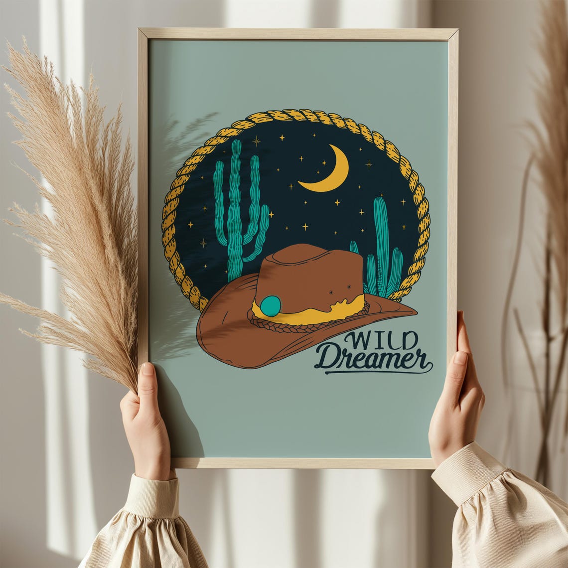 Wild Dreamer Cowboy Hat Desert Moon Western Boho Style Poster - Image 2