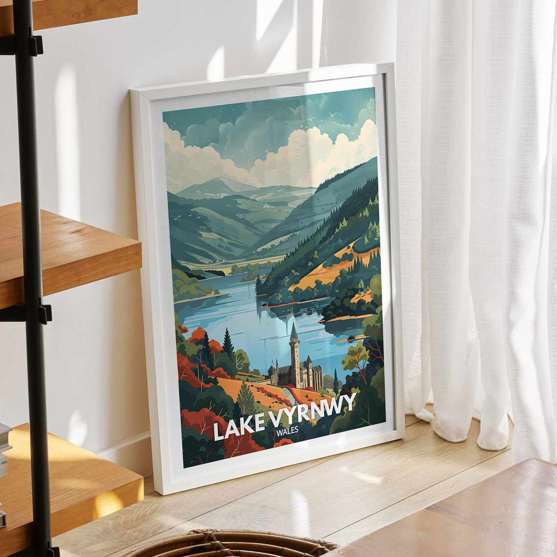Lake Vyrnwy Print Wales Lake Vyrnwy Poster Wales Travel Poster Natural Lake Wall Art Lake View Art Decor Holiday Poster