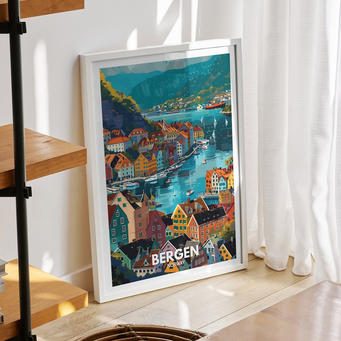 Bergen Travel Print Norway Bergen Travel Poster Norway Travel Poster Norway Cityscape Wall Art Unique City Decor