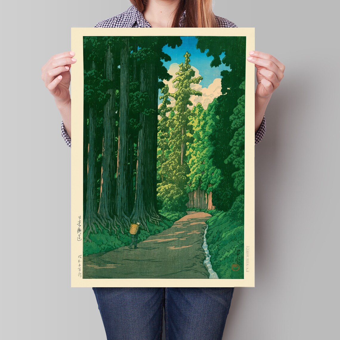 Nikko Cedar Forest Road Traveler Woodblock Style Nature Poster - Image 4