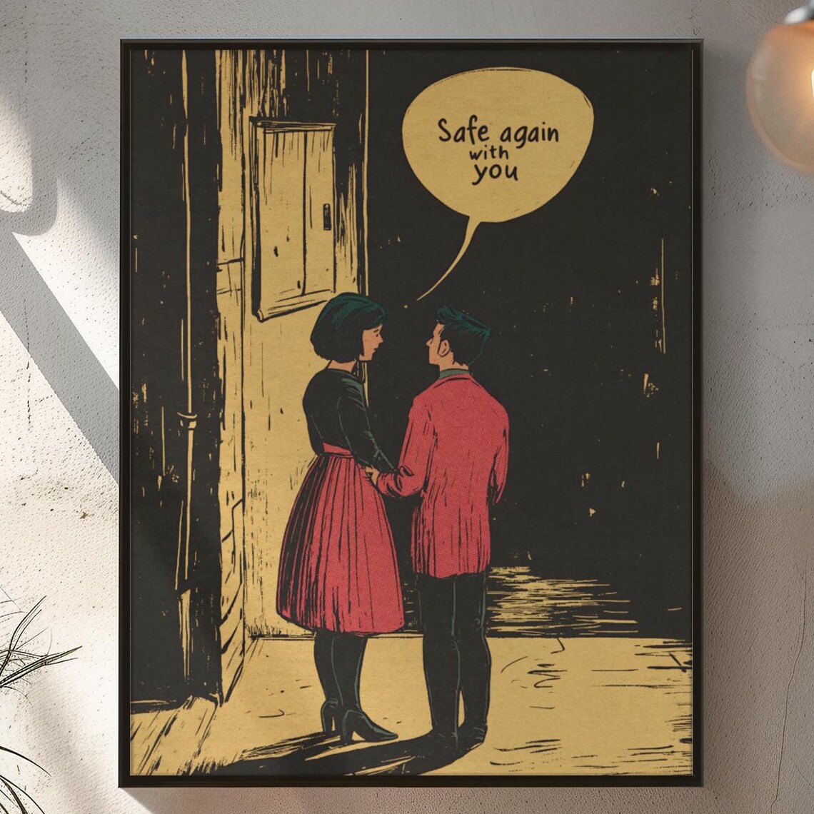 Safe Again With You Vintage Romance Comic Couple Love Quote Art Poster