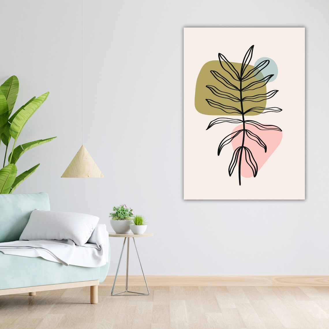 Minimalist Botanical Palm Line Art Olive Pink Modern Wall Print - Image 3