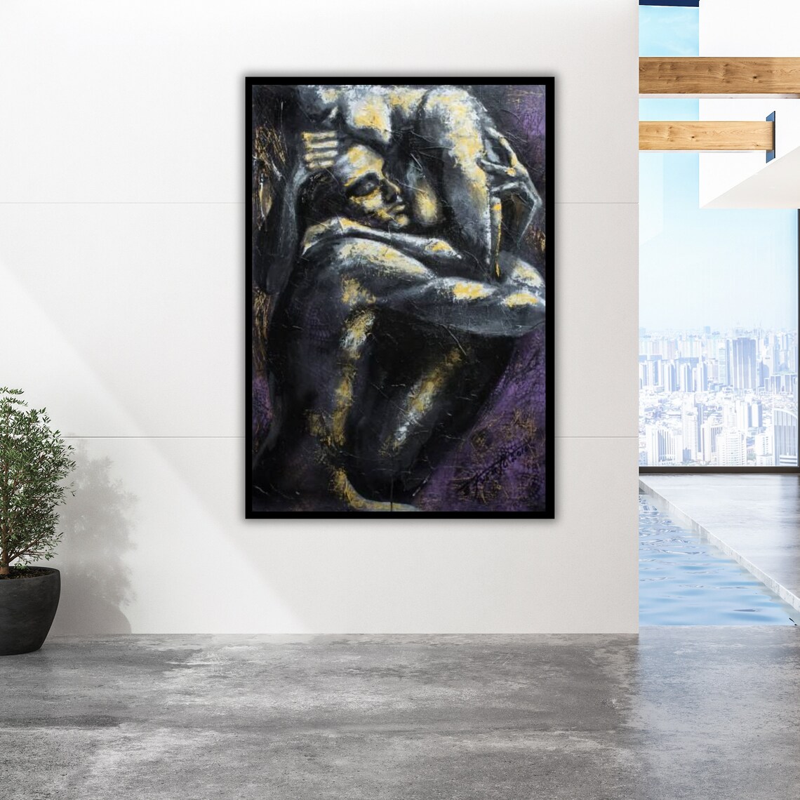 Romantic Couple Embrace Dark Oil Painting Purple Gold Dramatic Poster - Image 2