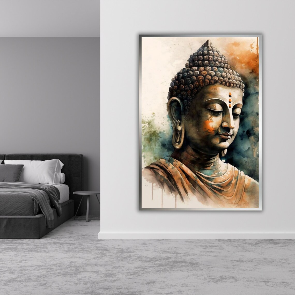 Watercolor Buddha Portrait Teal Orange Wash Serene Zen Art Poster - Image 4