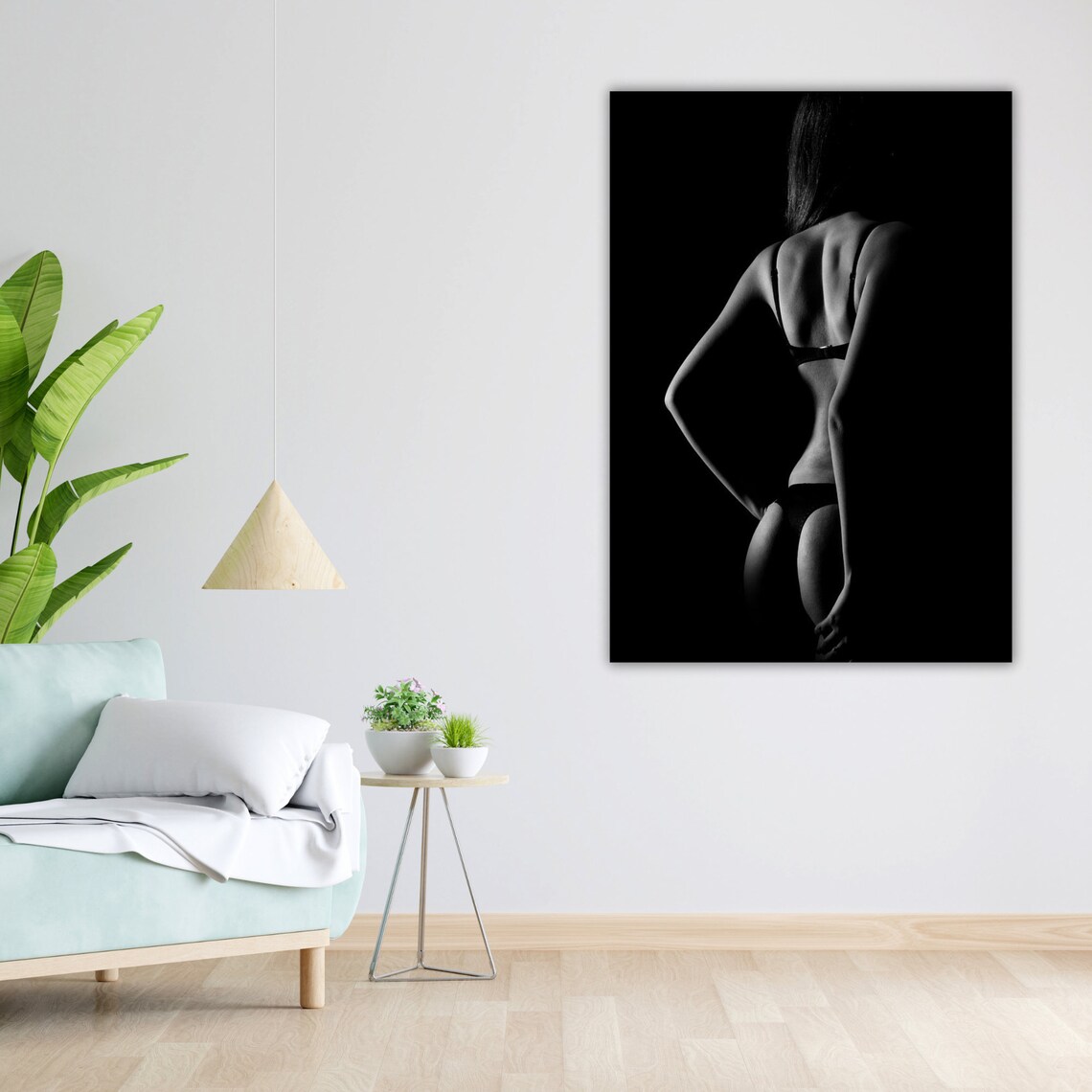Black White Silhouette Woman Lingerie Moody Low Key Photo Poster - Image 5