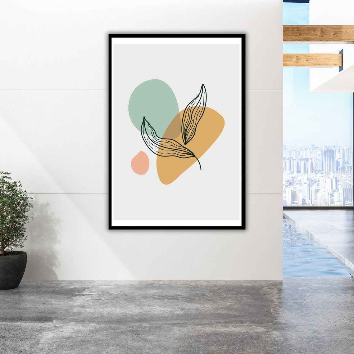 Minimalist Pastel Abstract Leaf Shapes Modern Soft Art Wall Poster - Image 2