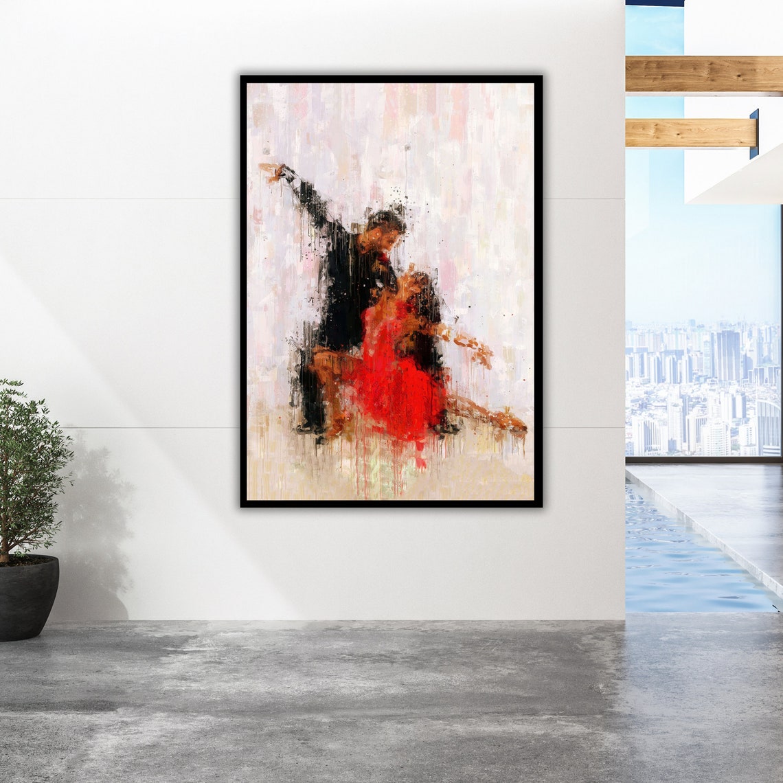 Abstract Tango Couple Red Dress Passionate Dance Art Wall Poster - Image 5
