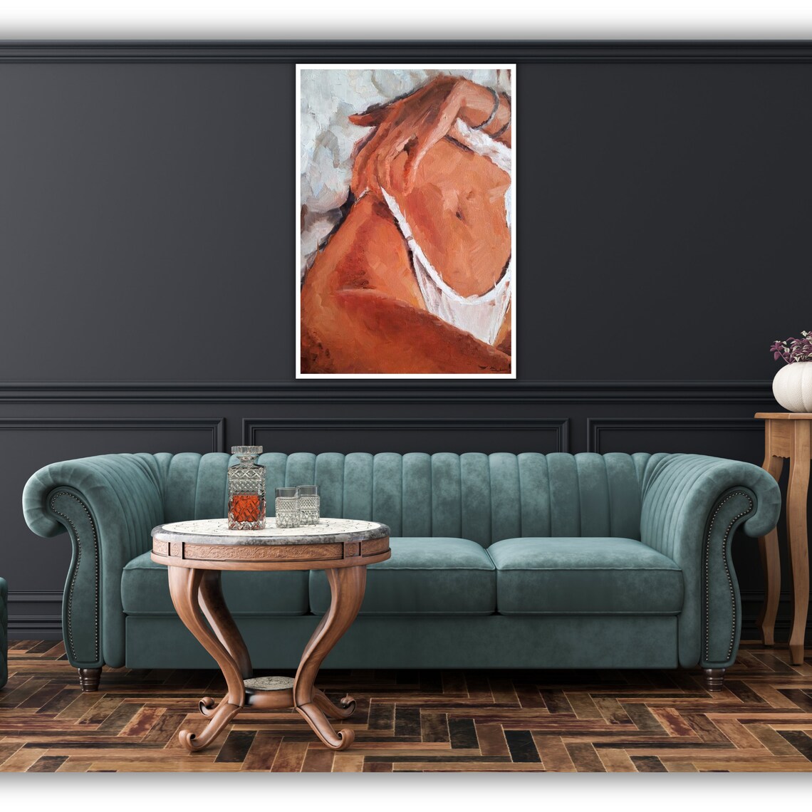 Sensual Female Torso Oil Painting Warm Tones Figure Art Poster - Image 4