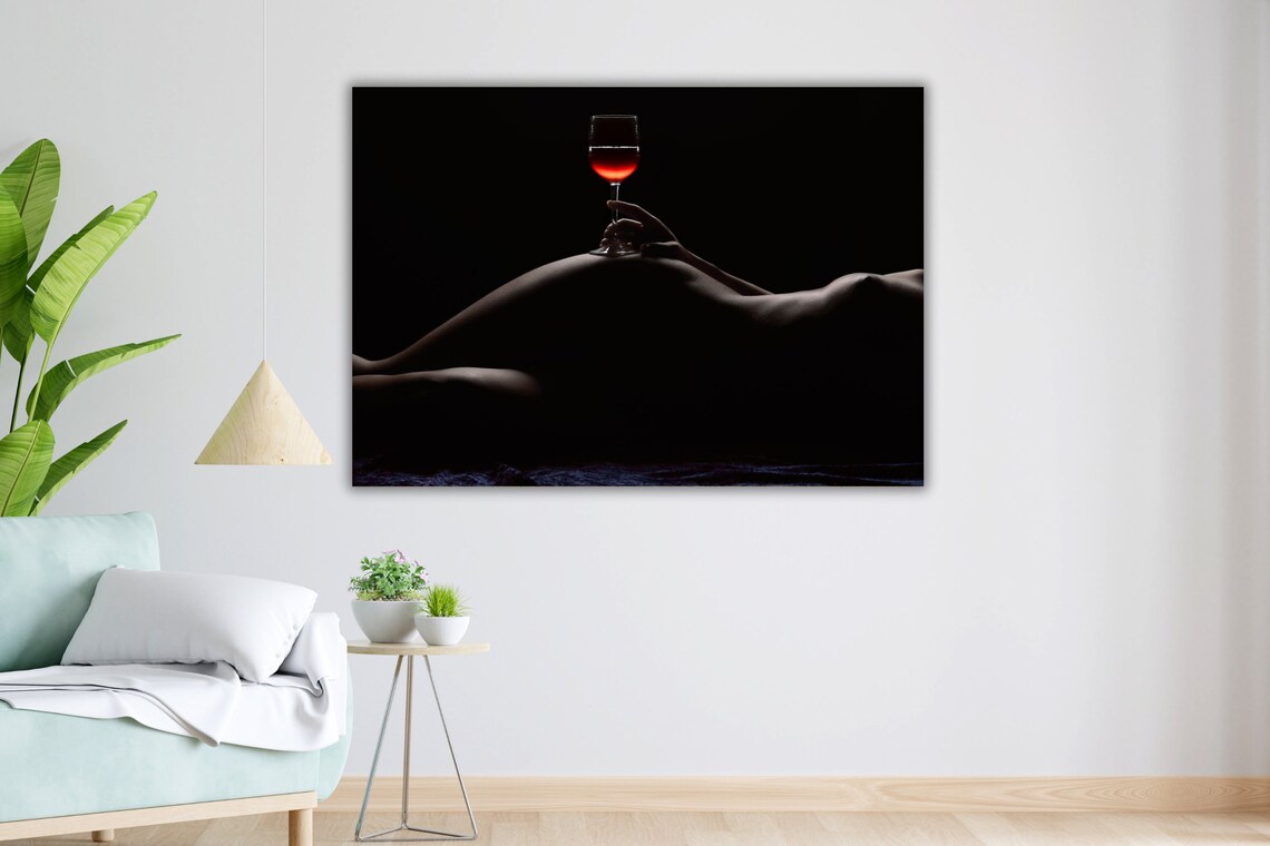 Sexy Woman With Wine Art Print, Sensual Figure