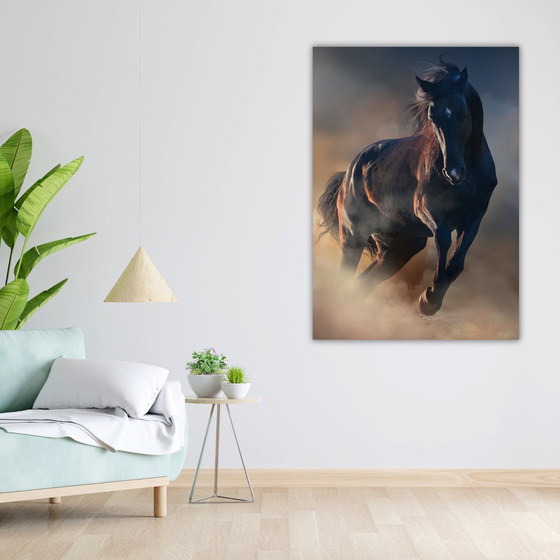 Dark Horse Galloping Through Dust Dramatic Equestrian Poster - Image 4