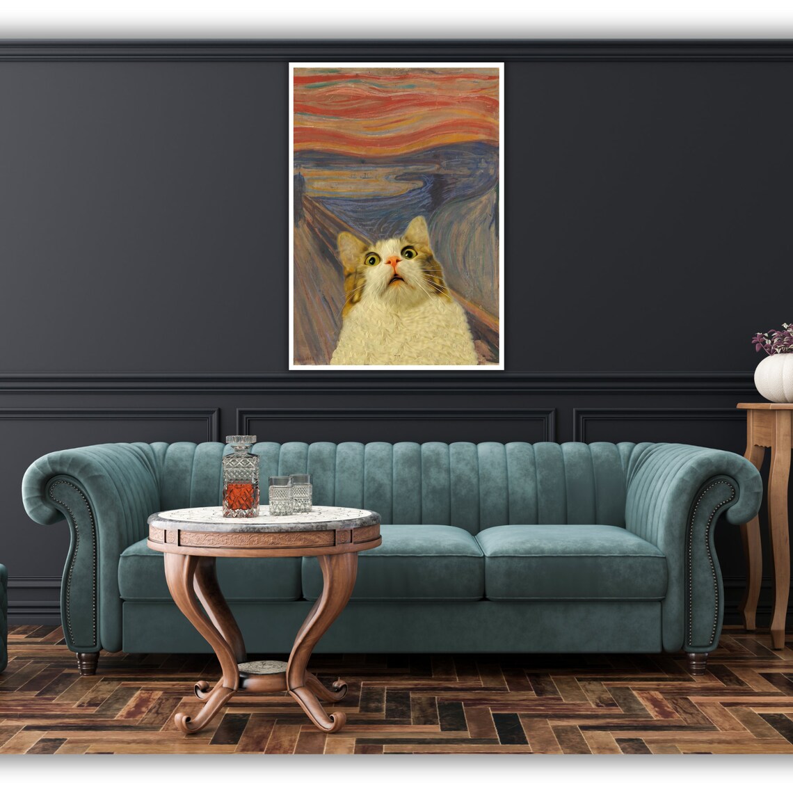 Fluffy White Cat The Scream Munch Parody Shocked Kitty Funny Art Poster - Image 2