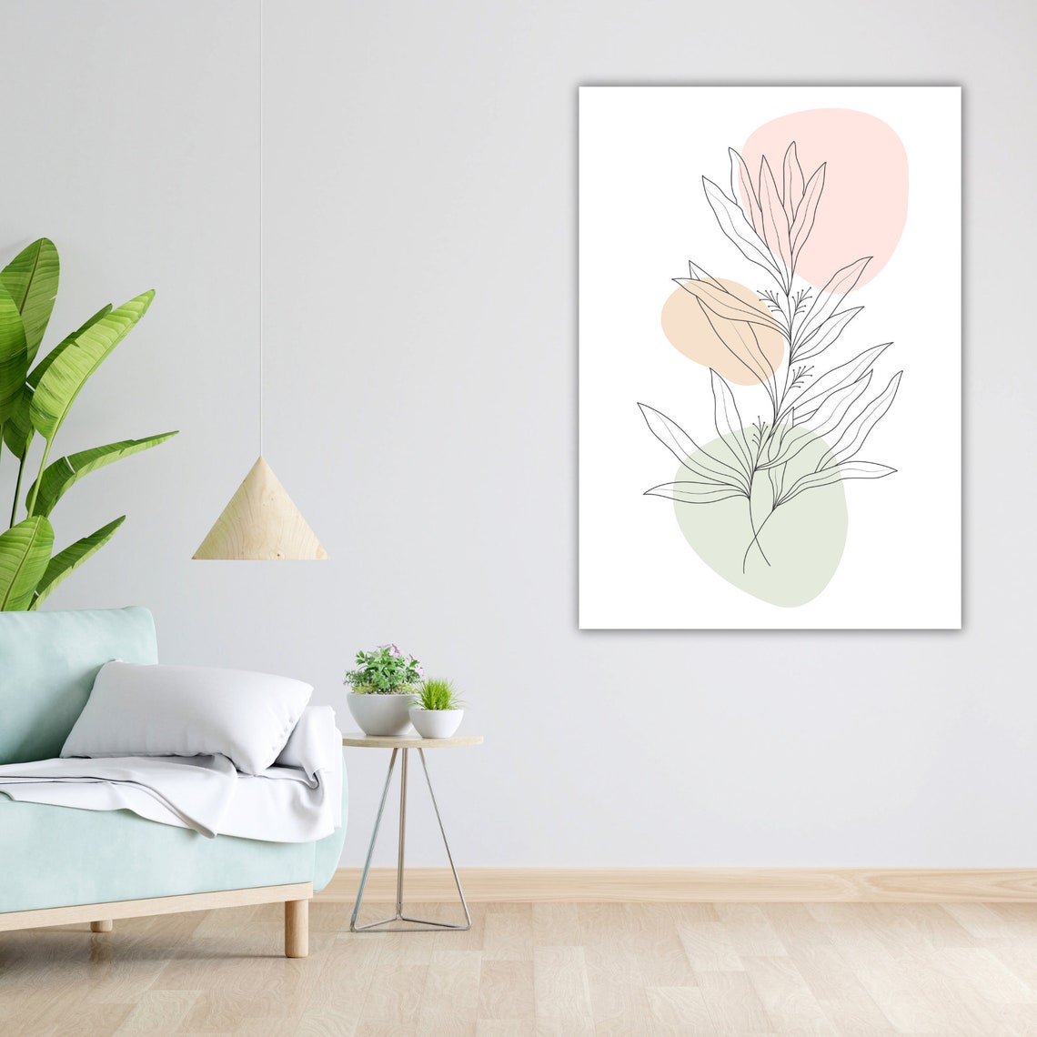 Leafy Sprig Line Art Blush Sage Circles Minimal Decor Poster - Image 5