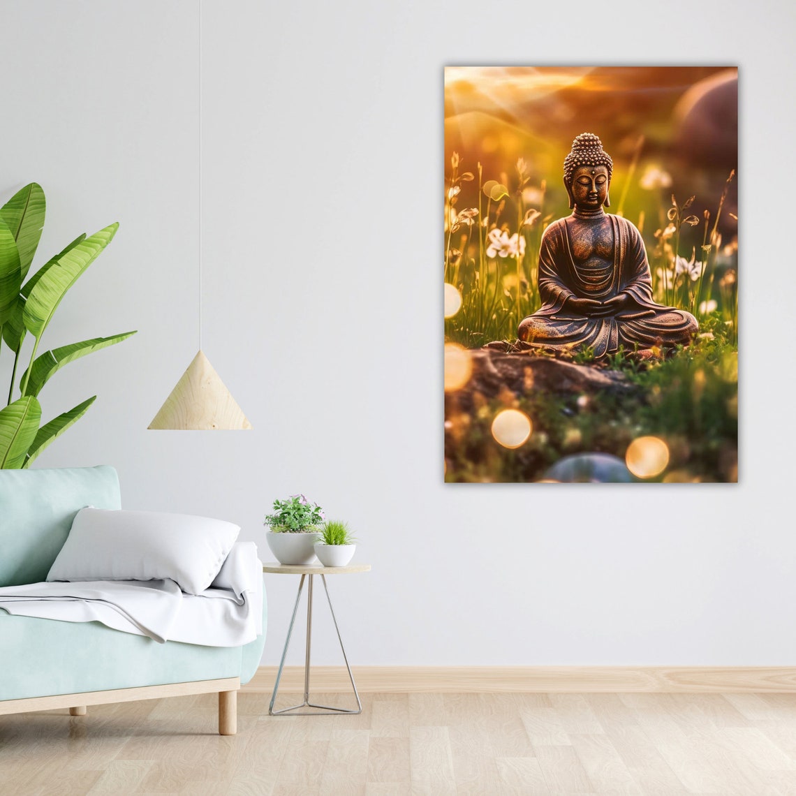 Bronze Buddha Statue Garden Golden Sunset Meadow Zen Wall Art Poster - Image 5