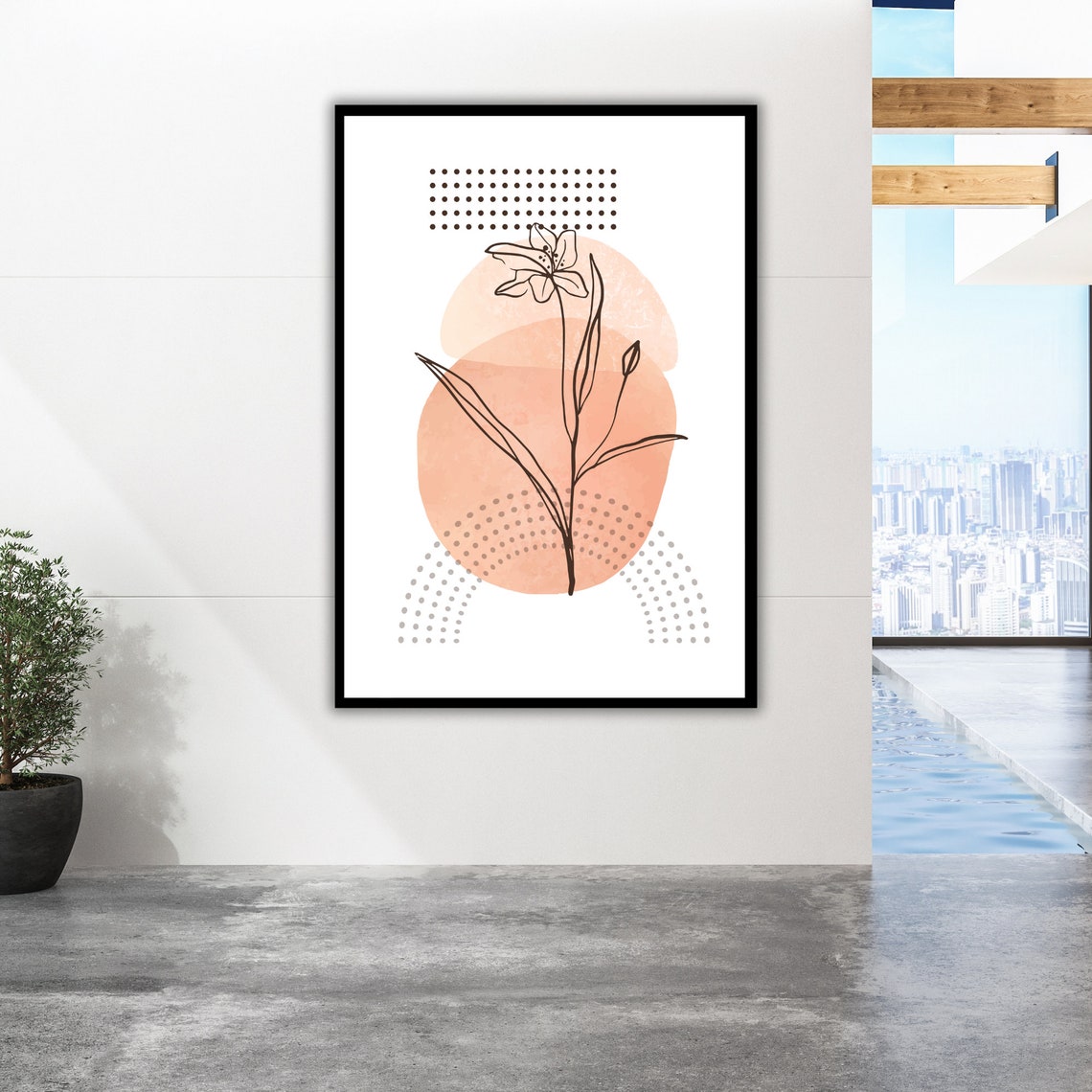 Minimalist Lily Line Art Terracotta Shapes Elegant Floral Poster - Image 3