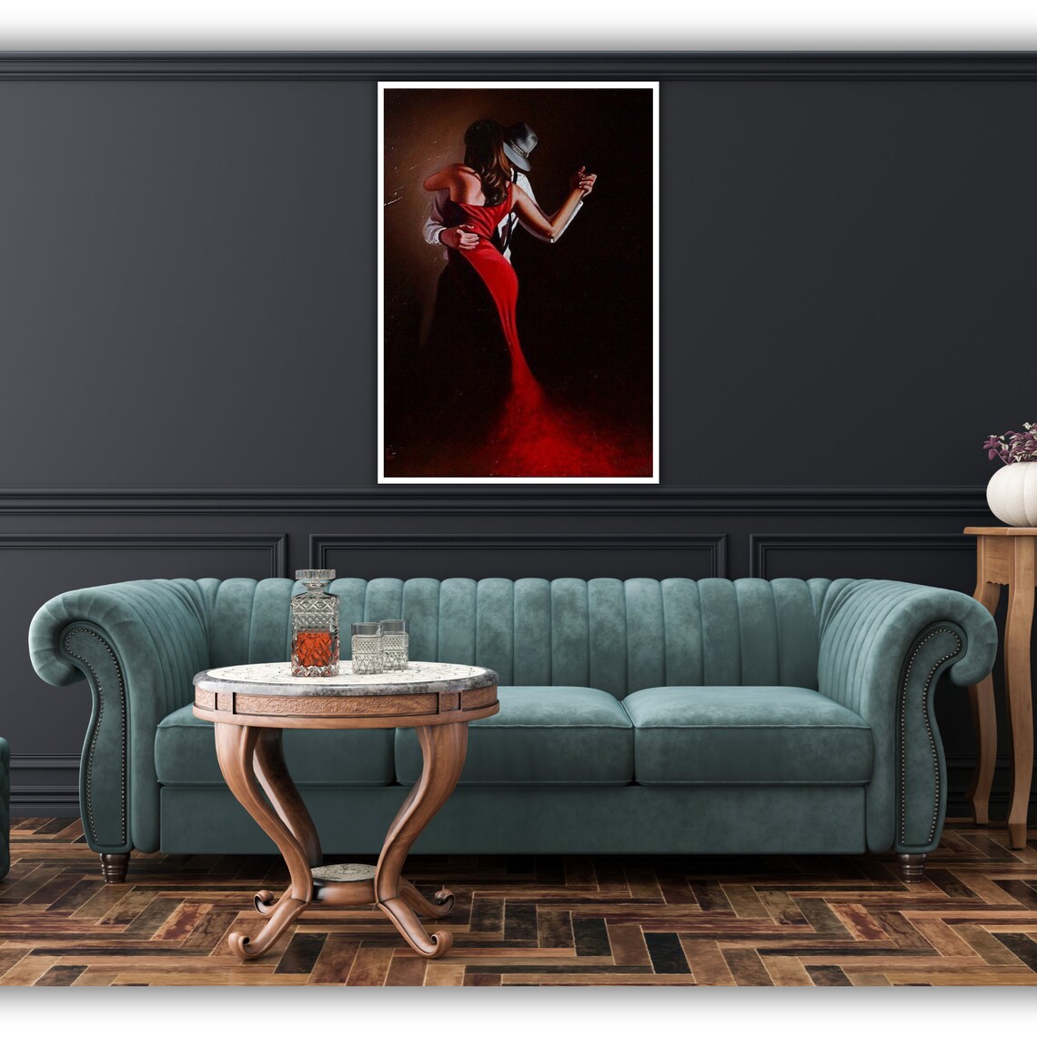 Spanish Flamenco Couple Dancing Dark Red Gown Passionate Art Poster - Image 4