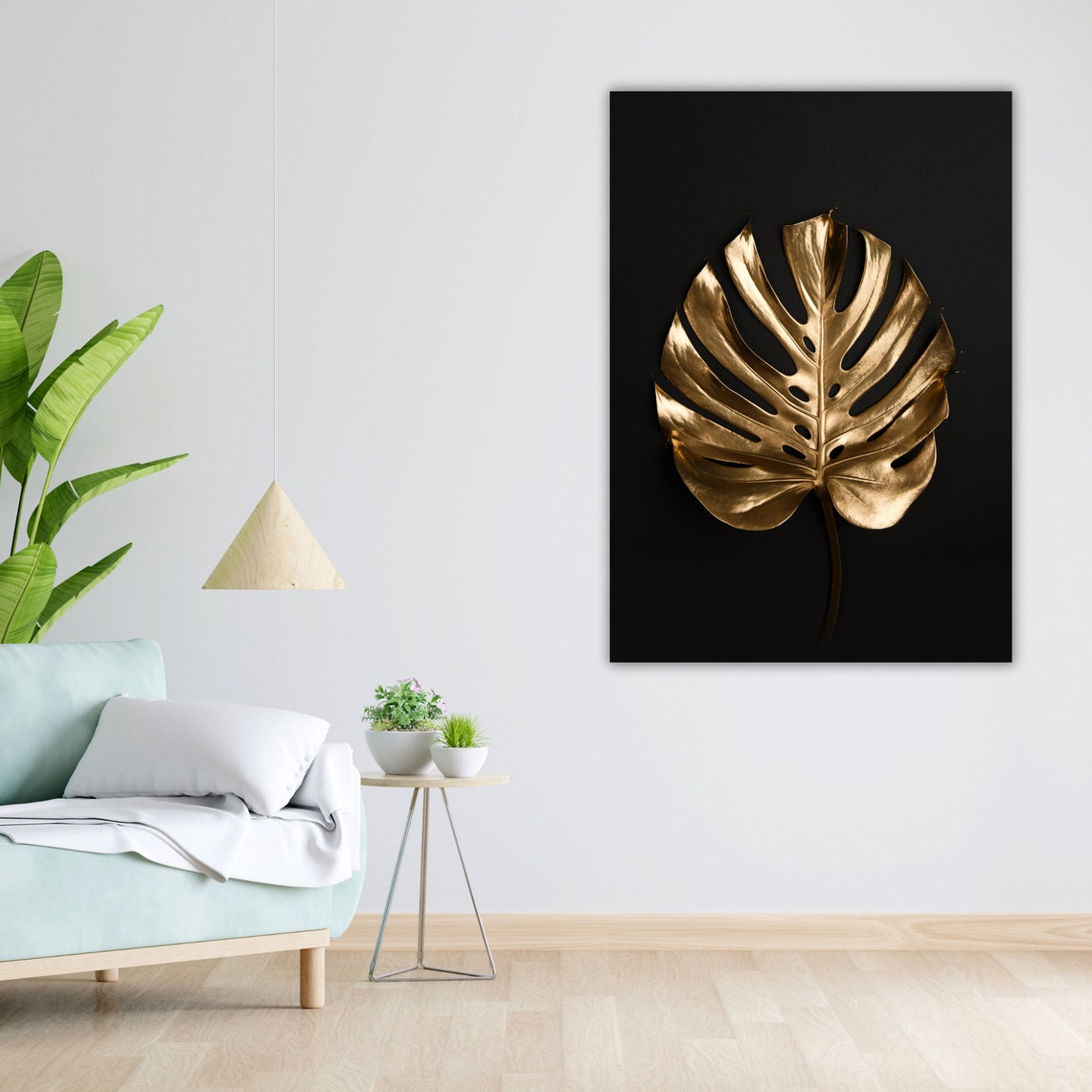 Gold Monstera Leaf Black Background Elegant Botanical Art Poster - Image 4