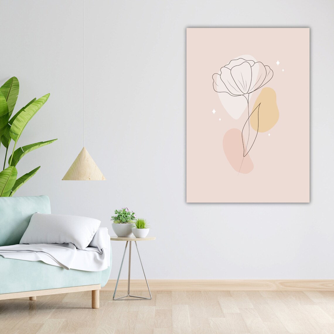 Blush Pink Minimalist Flower Line Art Abstract Botanical Print - Image 4