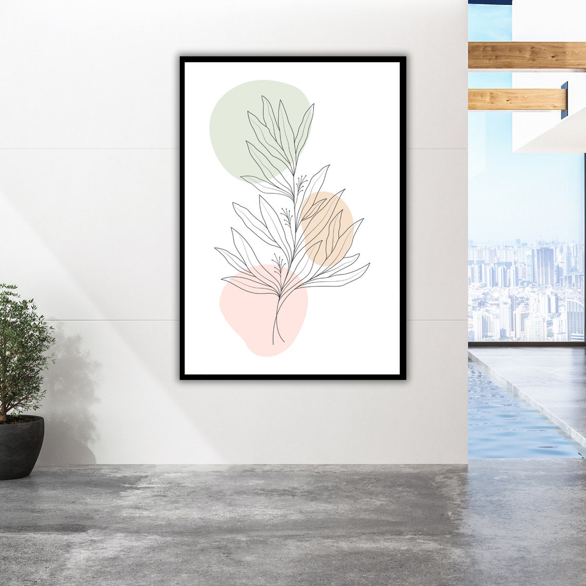 Leafy Branch Line Art Minimalist Botanical Pastel Decor Poster - Image 3