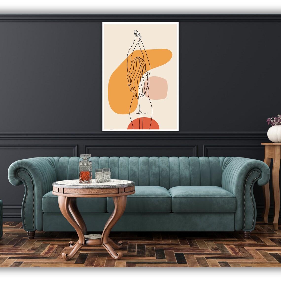 Minimalist Line Art Nude Woman Abstract Terracotta Wall Art Print - Image 3