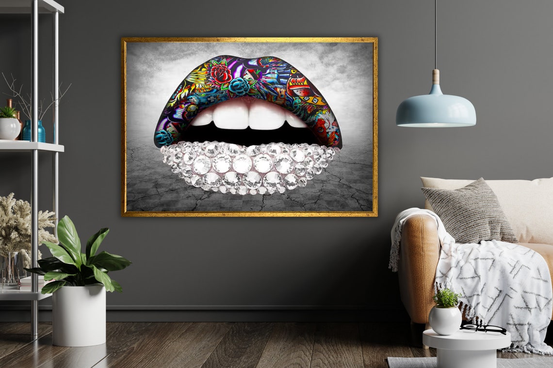 Tattoo Lips Diamond Encrusted Colorful Pop Art Bold Beauty Poster - Image 5