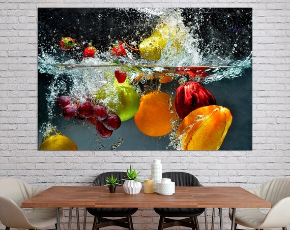 Fruits In Water Fruit Splash Print Fruit Water Art Vegan Food Print Fresh Fruit In Water Fruit Kitchen Print Minimalist Food