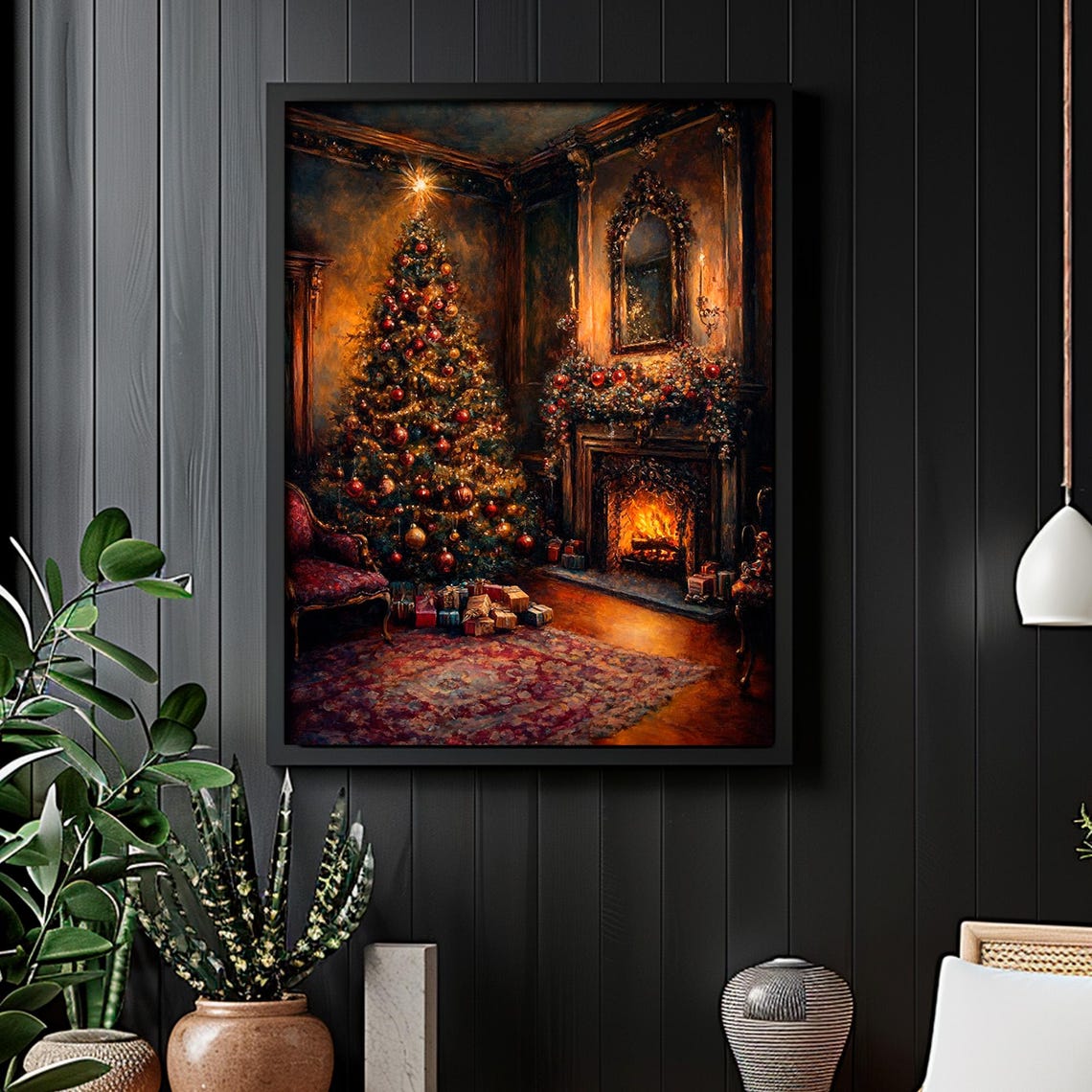 Victorian Parlor Christmas Tree Fireplace Gifts Warm Glow Poster - Image 6
