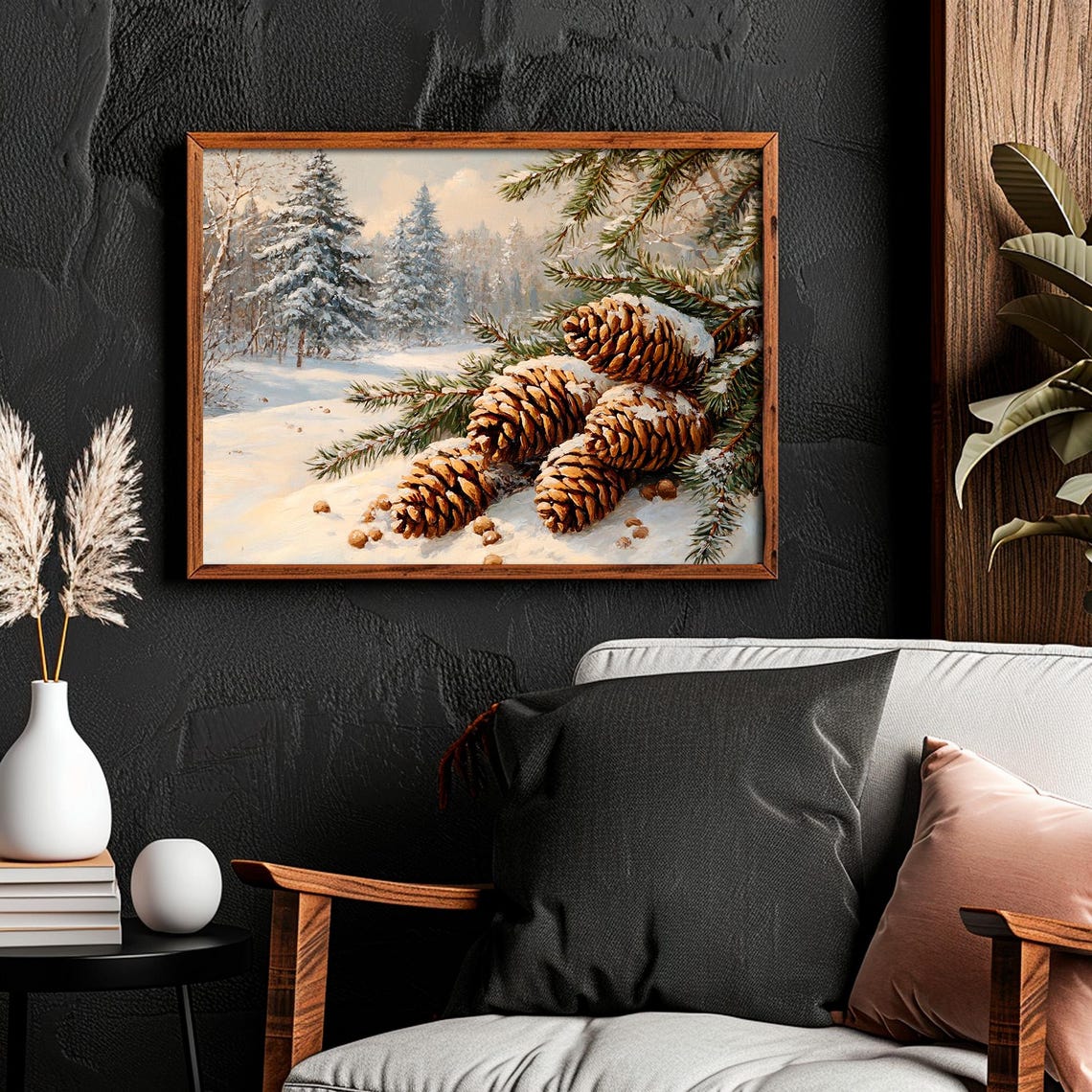 Snow Dusted Pine Cones on Pine Branches in Winter Forest Wall Art - Image 6