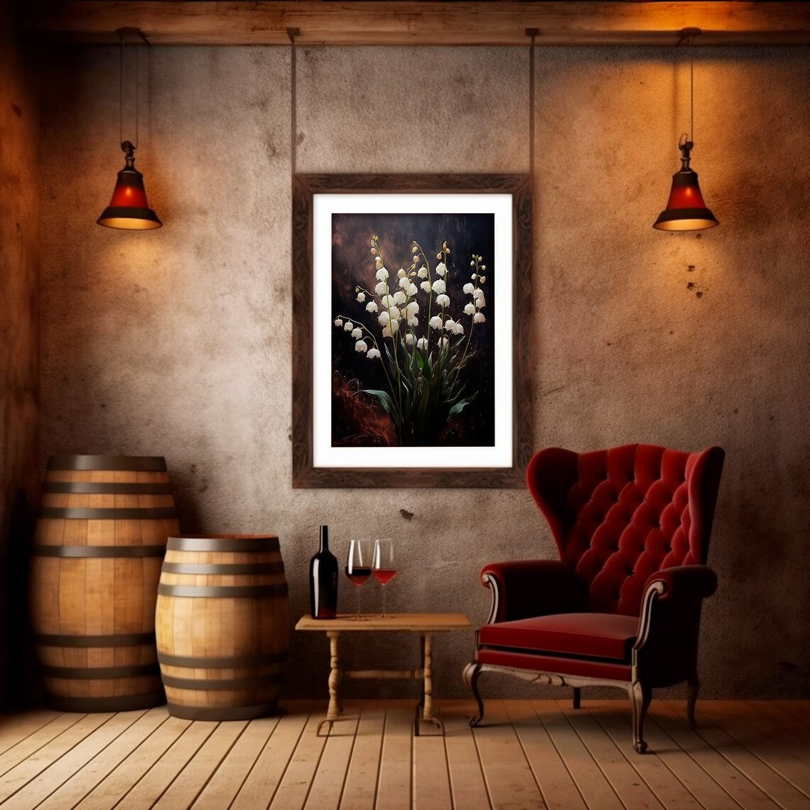 Lilies Of The Valley Dark Moody Floral Art Print - Image 2
