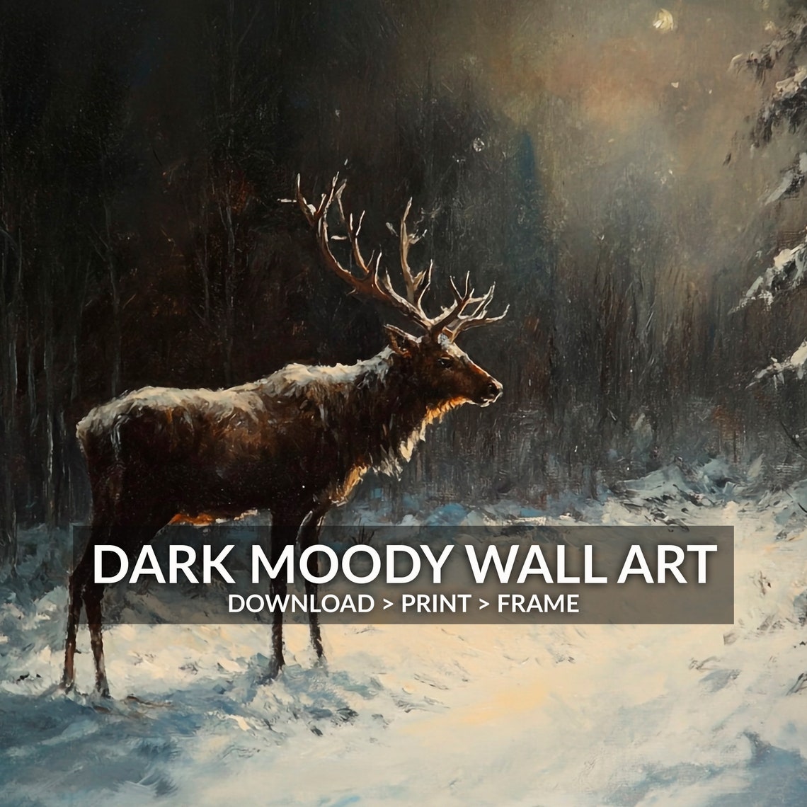 Majestic Elk Snowy Forest Moonlight Winter Wildlife Animal Poster - Image 6