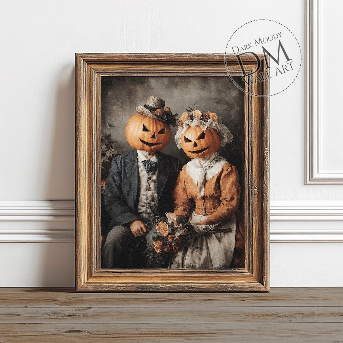 Pumpkin Couple Vintage Halloween Portrait Art Print
