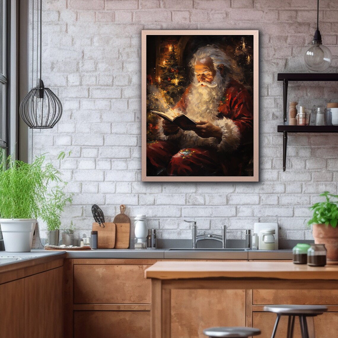 Vintage Santa Claus Reading Book Christmas Art Print - Image 2