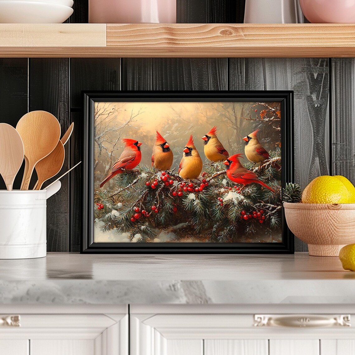 Rustic Country Cardinal Bird Winter Art Print - Image 6
