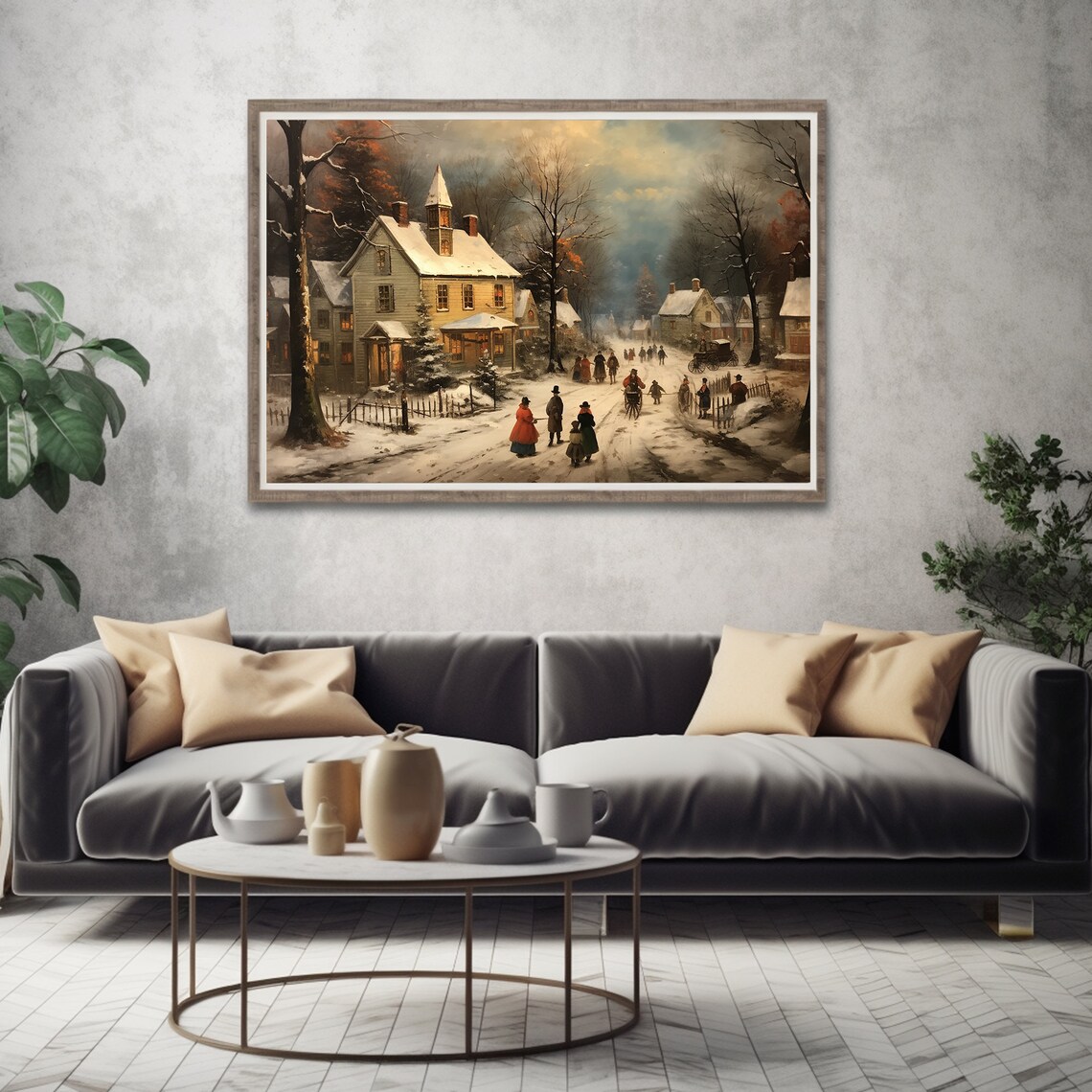 Snowy Christmas Village Street Carolers Vintage Winter Poster - Image 2