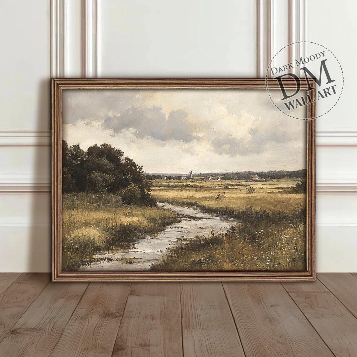 Dutch Windmill Across Golden Fields Moody Countryside Poster