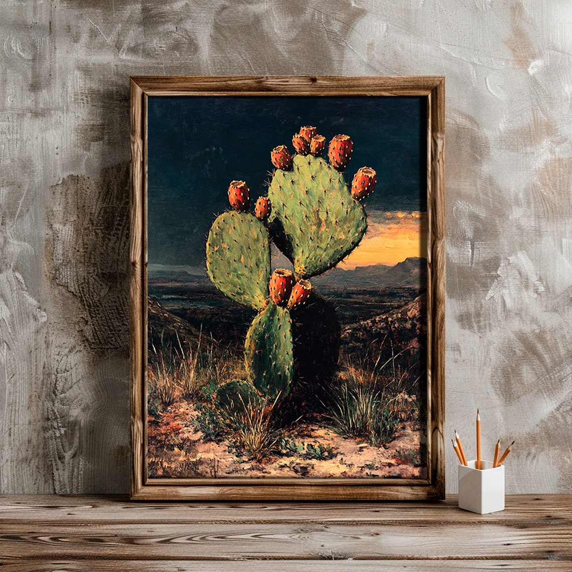 Prickly Pear Cactus Desert Sunset Botanical Wild West Poster - Image 2