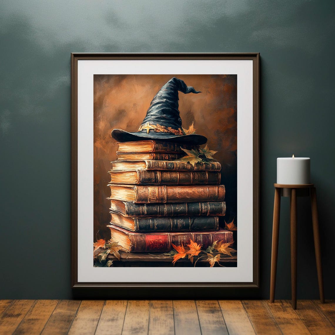 Witch Hat on Stack of Old Books Autumn Leaves Halloween Poster - Image 4