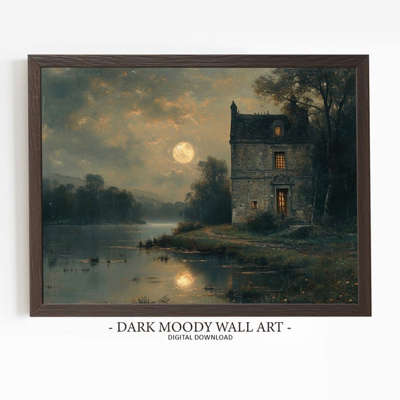 Moody Lake House Fall Landscape Art Print