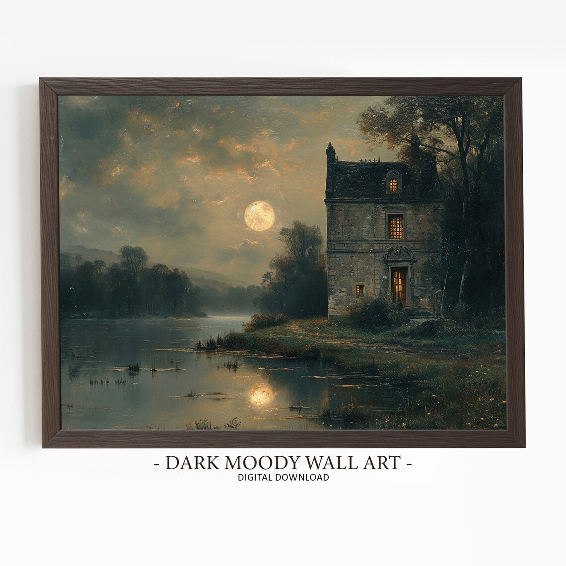 Moody Lake House Fall Landscape Art Print