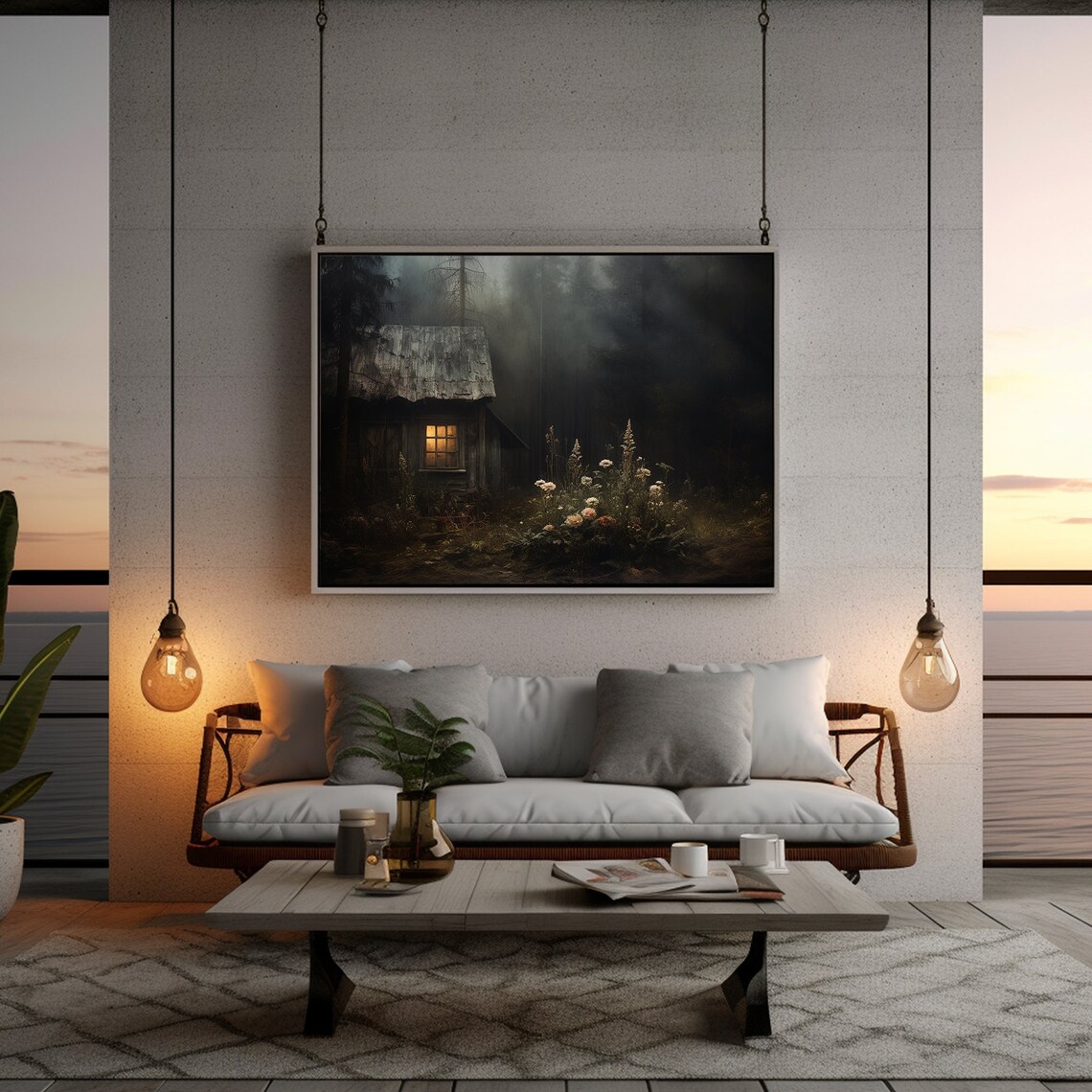 Dark Forest Farmhouse Cottage Moody Landscape Art Print - Image 2