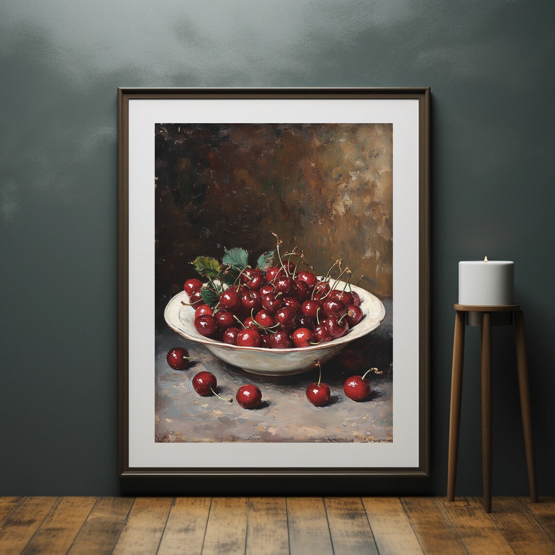 Cherry Print, Moody Fruit Still Life Painting - Image 6