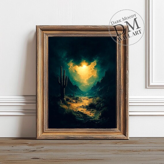 Apocalyptic Desert Wall Art Haunted Canyon Cactus Gothic Landscape