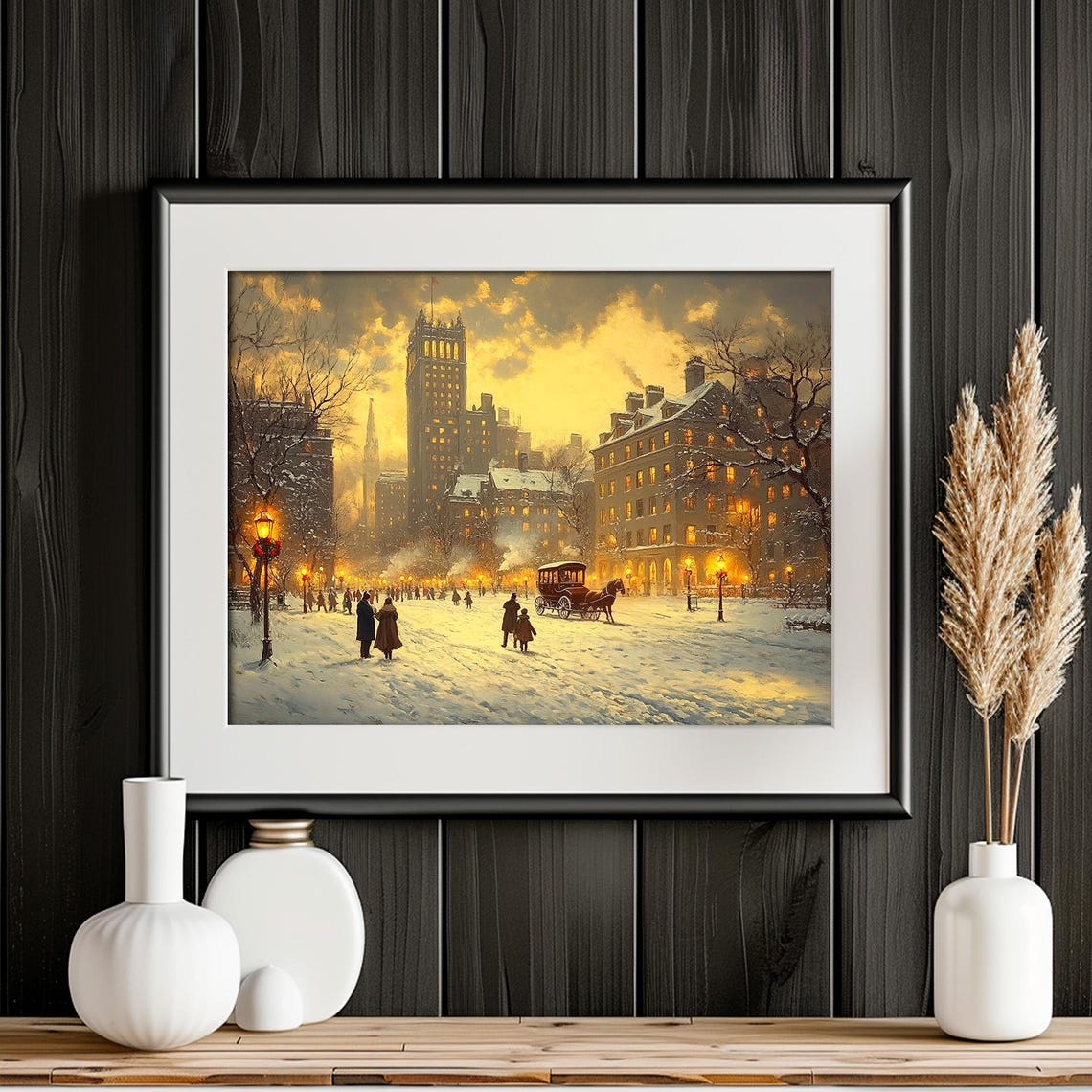 Victorian City Square Snowy Golden Hour Carriage Scene Poster - Image 4