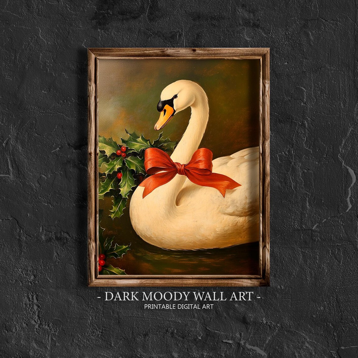 Christmas Swan Vintage Christmas Tree Art Print