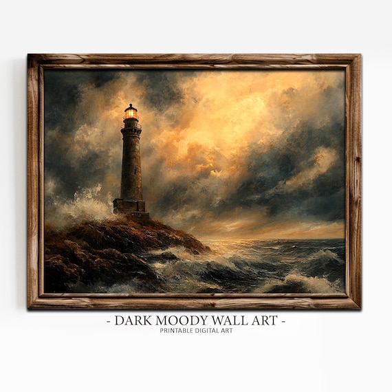 Stormy Lighthouse Wall Art Gothic Nautical Ocean Seascape Print