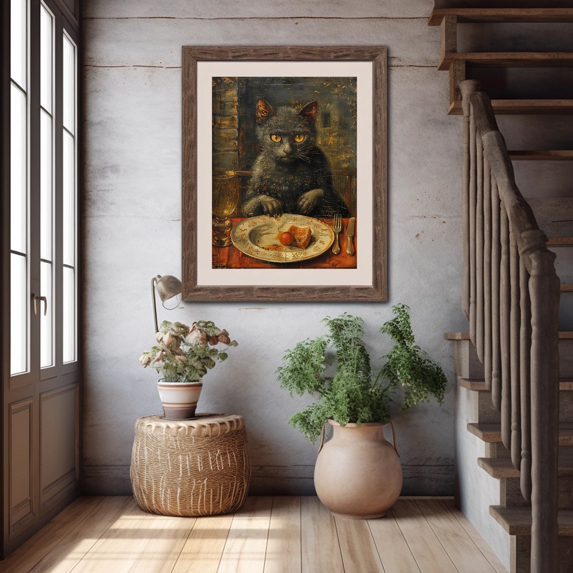 Black Cat Dinner Table Vintage Gothic Cat Feast Painting Poster - Image 4