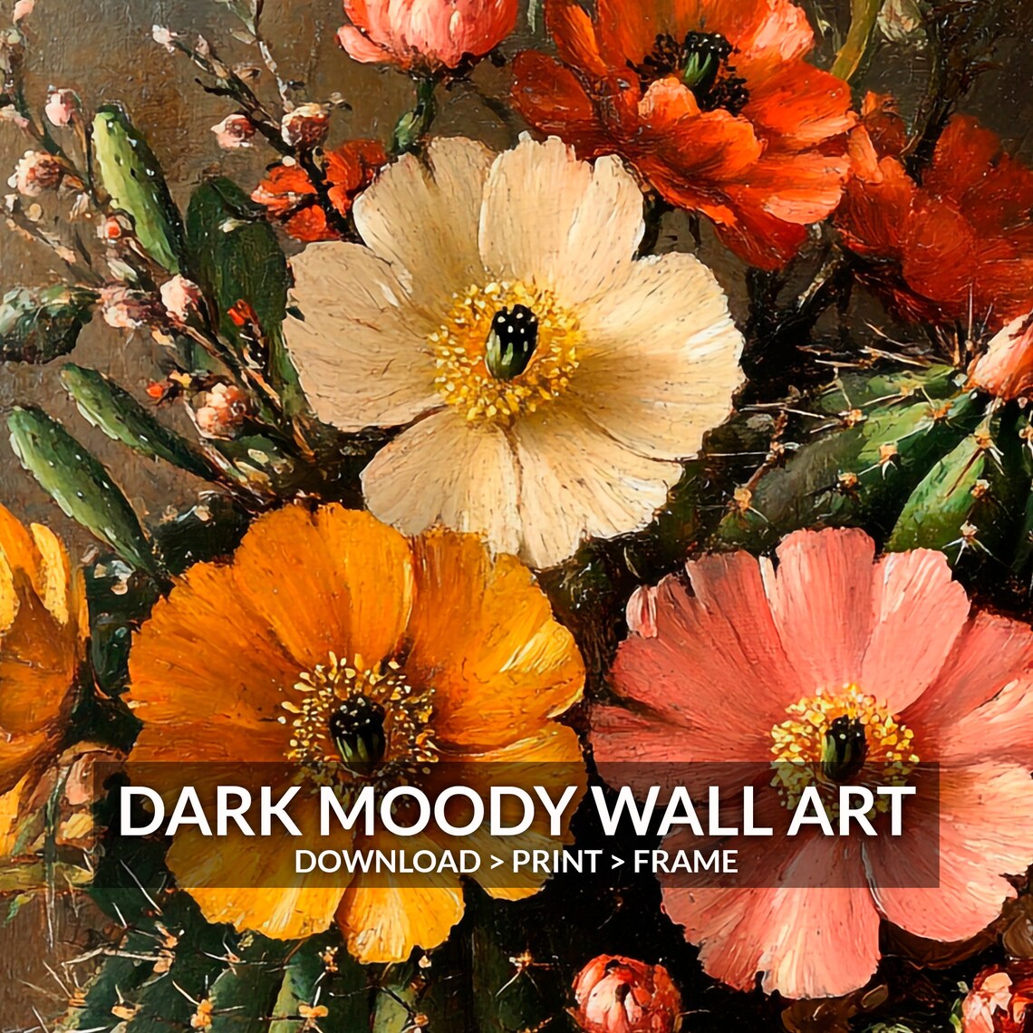 Vintage Cactus and Flowers Print, Dark Academia Decor - Image 6