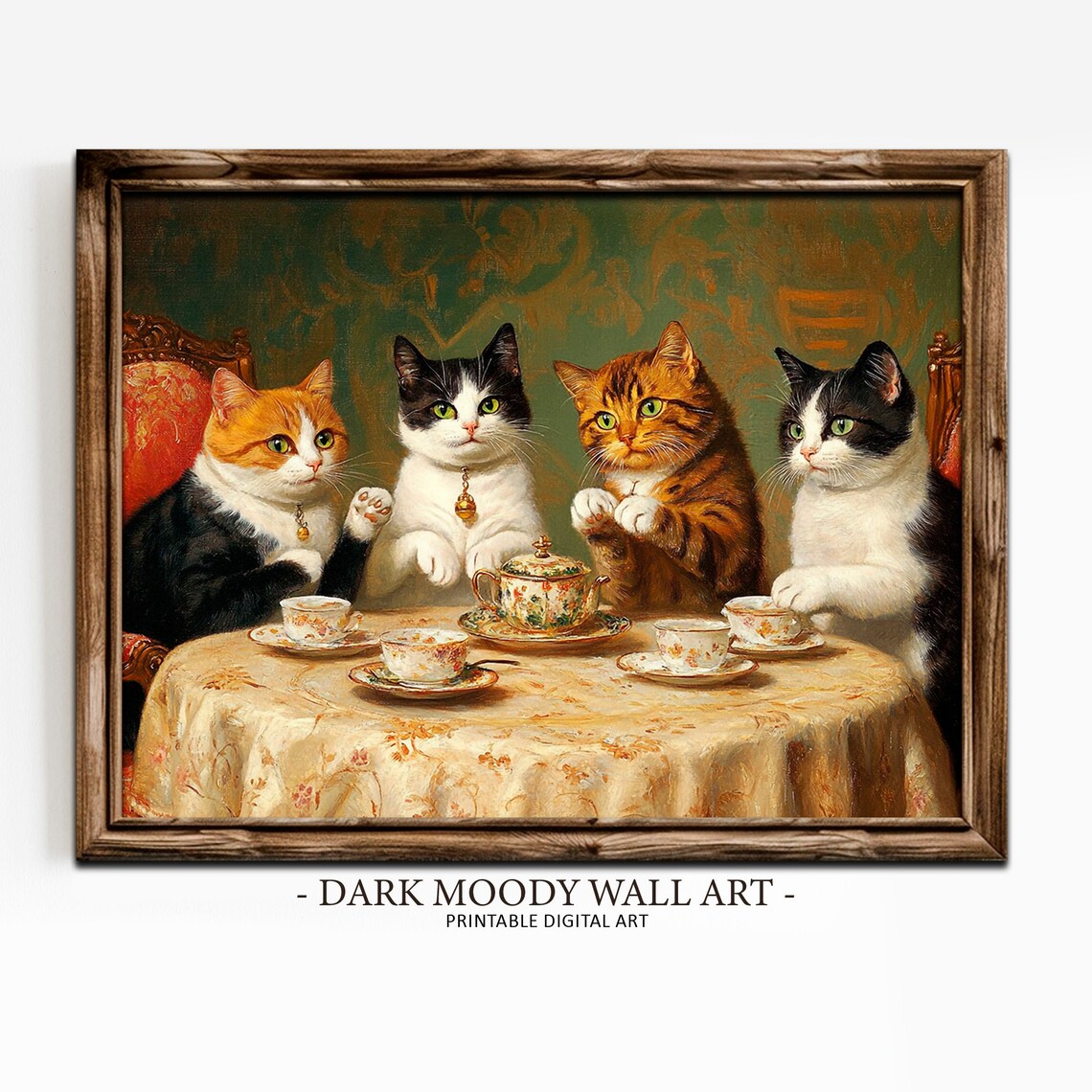 Cat Tea Party Vintage Cottagecore Art Print
