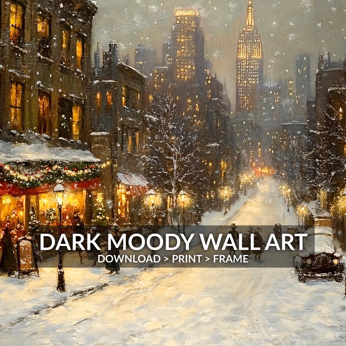 Victorian City Street Glowing Shops Snowy Evening Walk Poster - Image 6