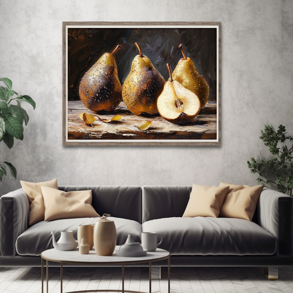 Rustic Pear Painting, Dark Moody Kitchen Still Life - Image 5